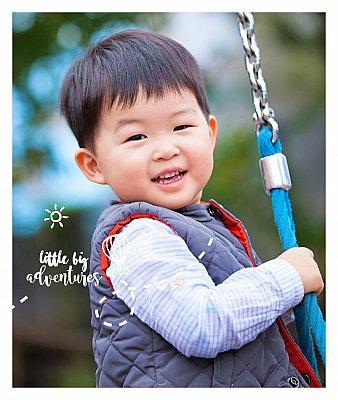 a 3yr old boy swings while standing upright at his kinder in Melbourne.  Photo by Little Big Adventures